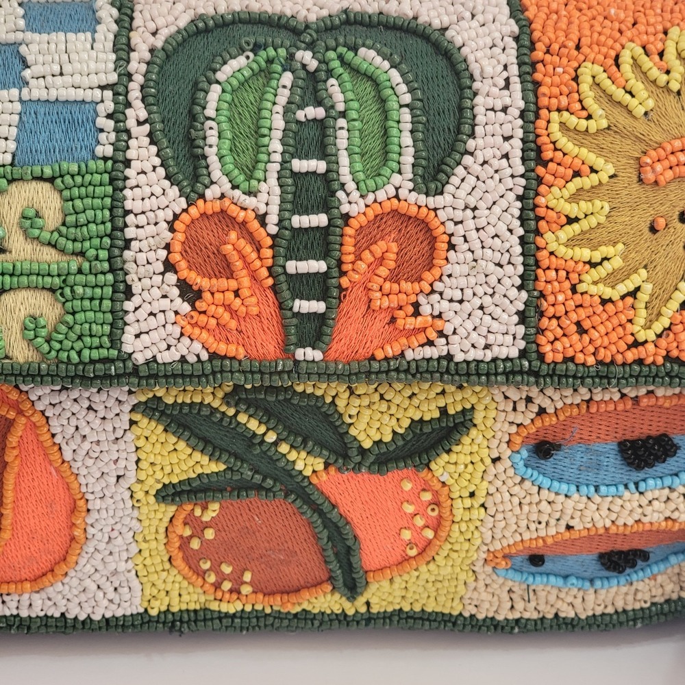 America & Beyond Tropical Patchwork Mosiac Sealife Fruit Hand Beaded Bag Exotic - Picture 3 of 10